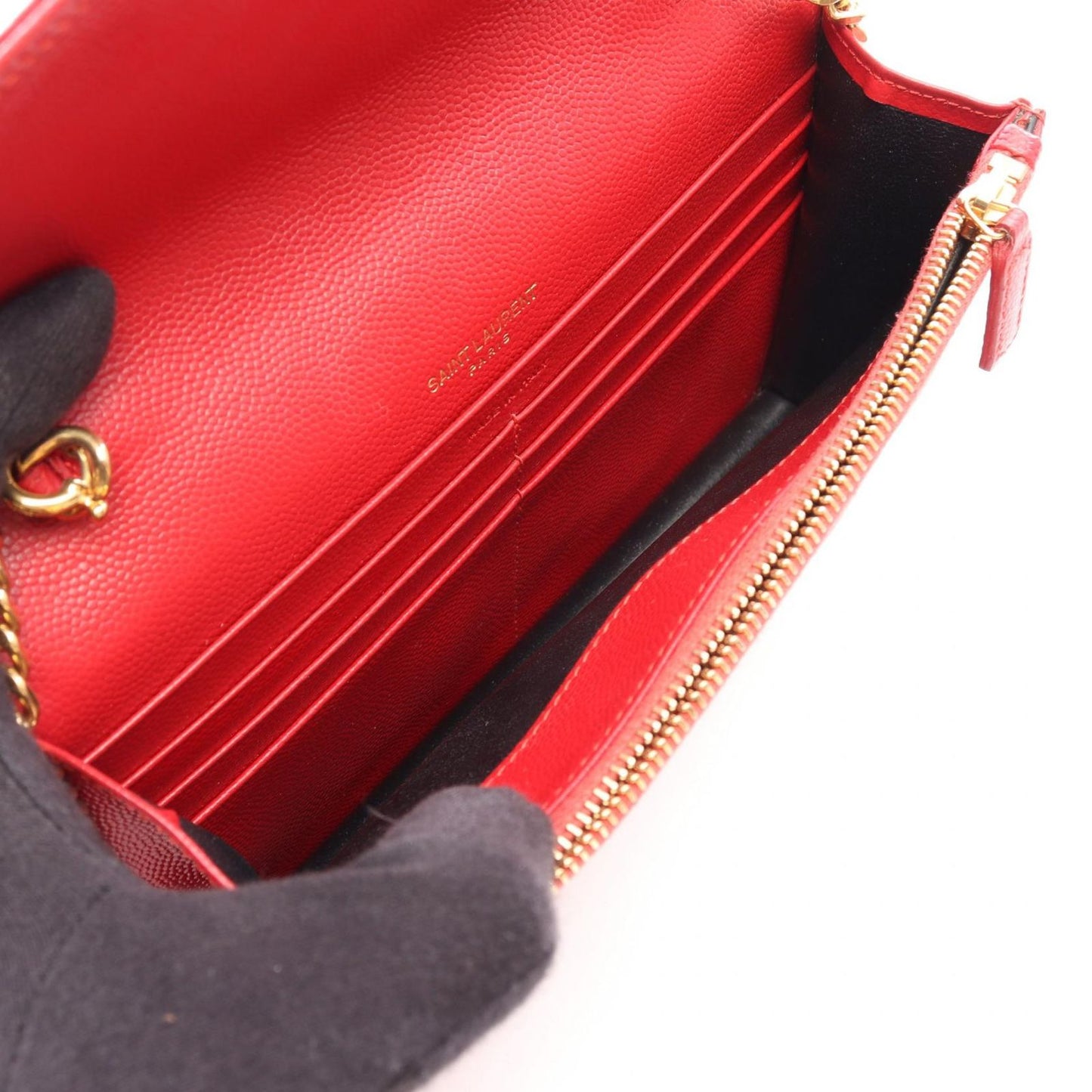 Saint Laurent Paris Shoulder Bag Cassandra Envelope Red Leather Chain Wallet — view 3