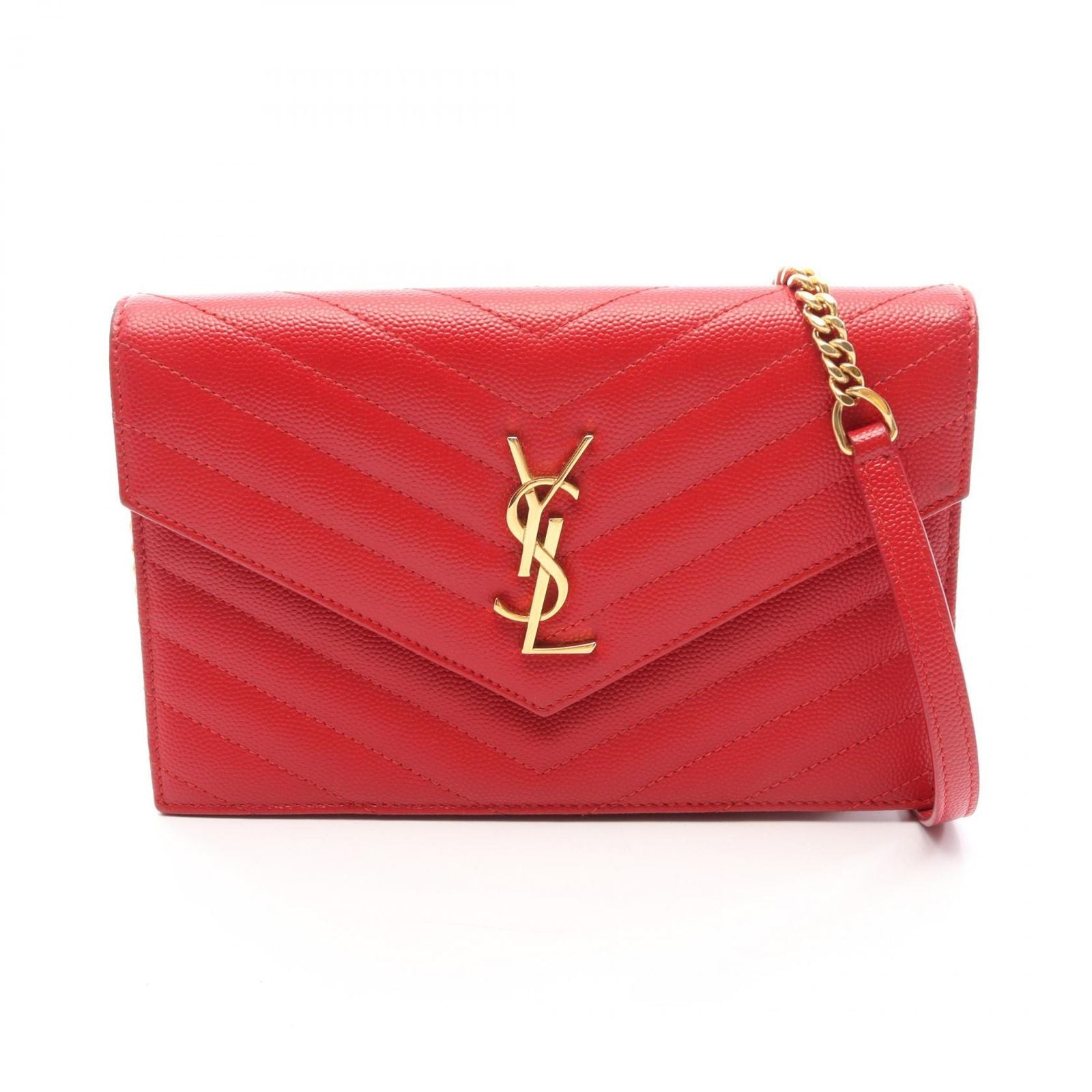 Saint Laurent Paris Shoulder Bag Cassandra Envelope Red Leather Chain Wallet