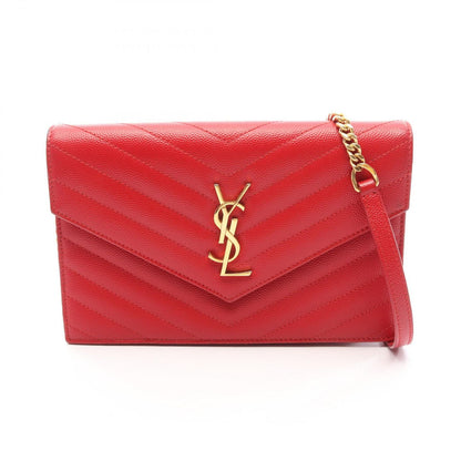 Saint Laurent Paris Shoulder Bag Cassandra Envelope Red Leather Chain Wallet