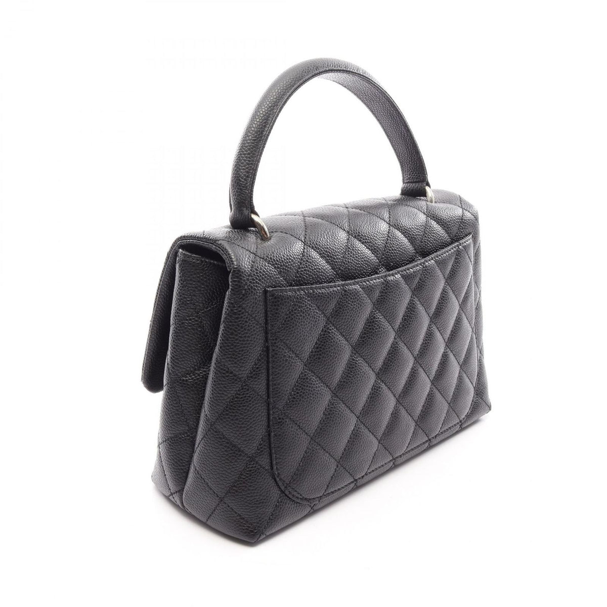 Chanel Handbag Quilted Top Handle Black Caviar Leather Bag — view 2