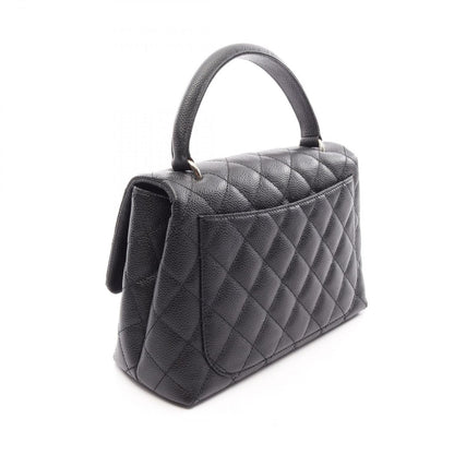 Chanel Handbag Quilted Top Handle Black Caviar Leather Bag — view 2