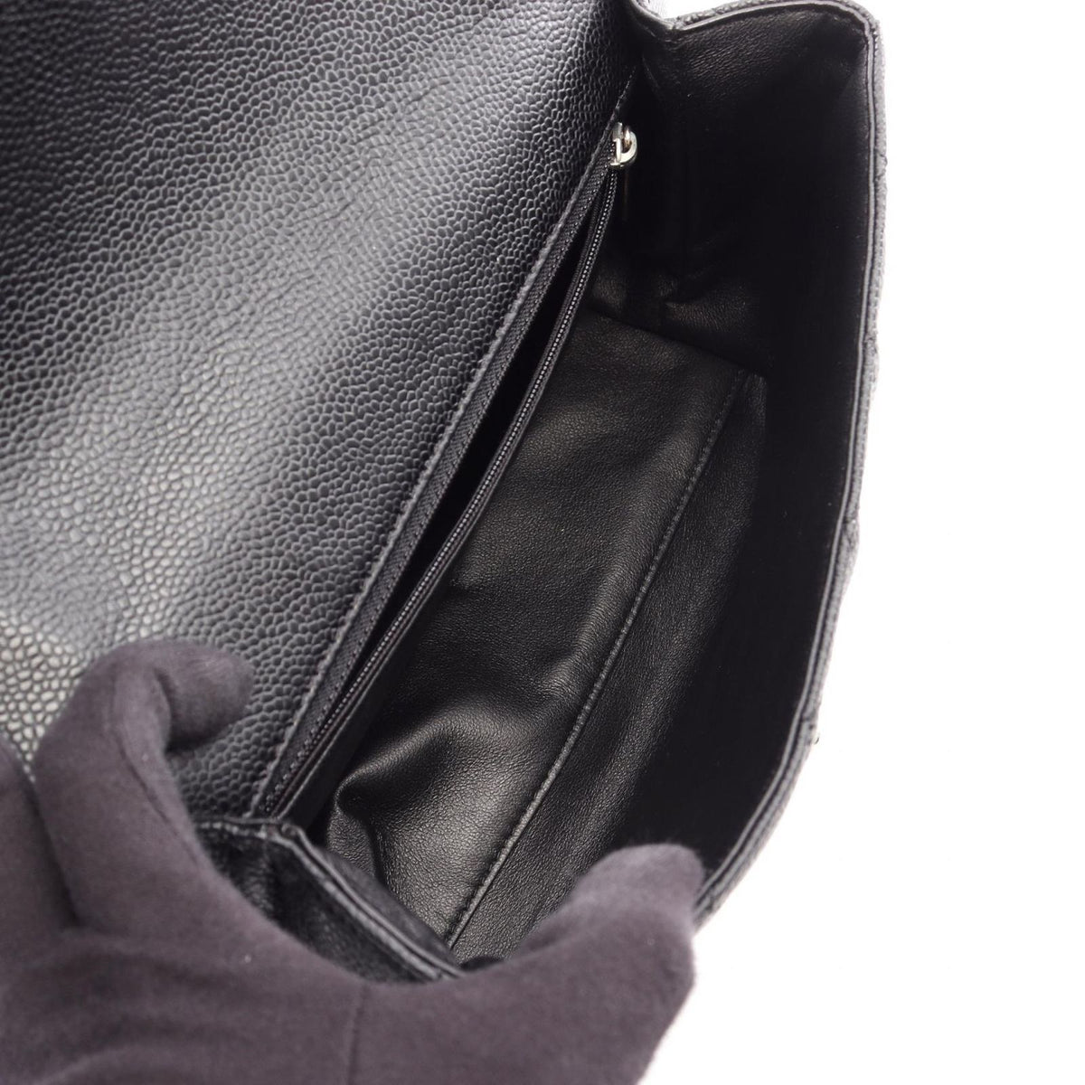 Chanel Handbag Quilted Top Handle Black Caviar Leather Bag — view 3