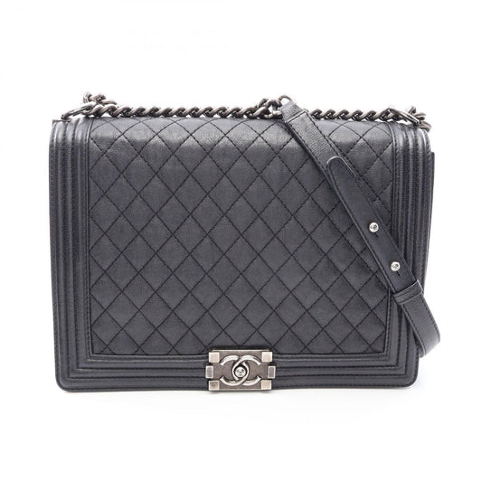 Chanel Shoulder Bag Boy Black Caviar Leather Boy Chain