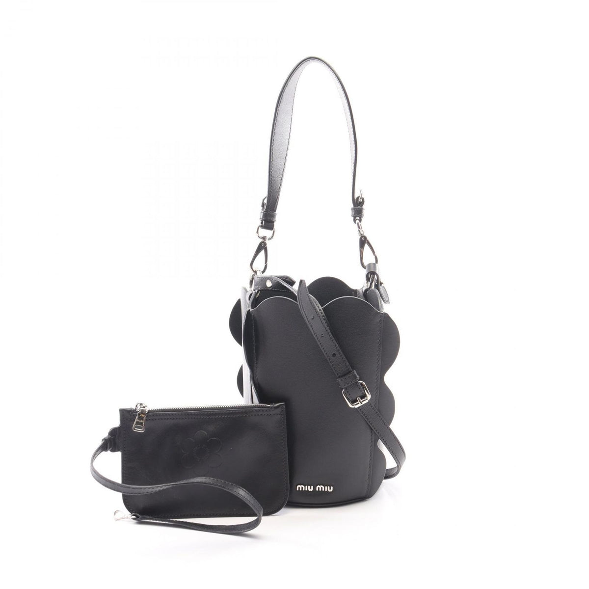 Miu Miu Scallop Bucket Bag 2-Way Black Leather