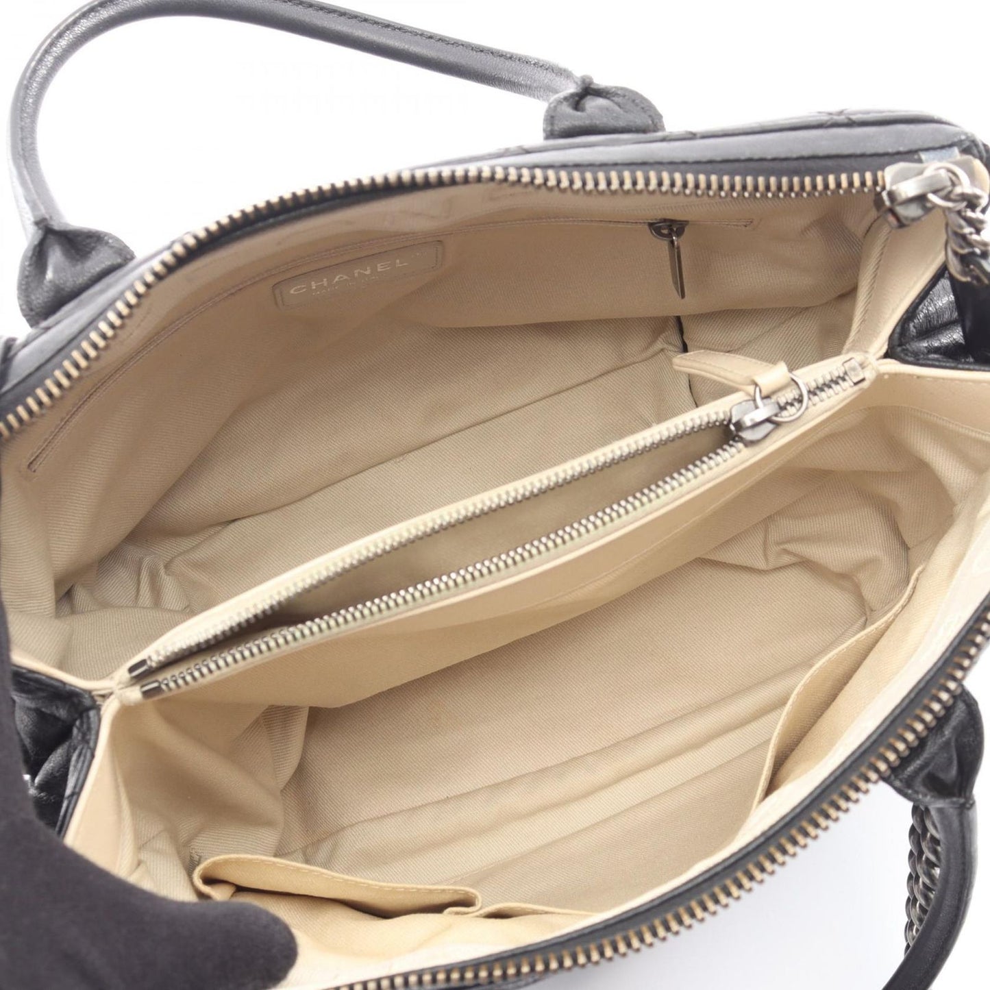 Chanel Tote Bag Quilted Antique Silver 2-Way Black Leather Chain — view 3