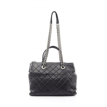 Chanel Tote Bag Quilted Antique Silver 2-Way Black Leather Chain
