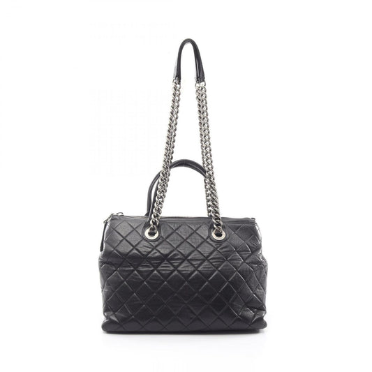 Chanel Tote Bag Quilted Antique Silver 2-Way Black Leather Chain