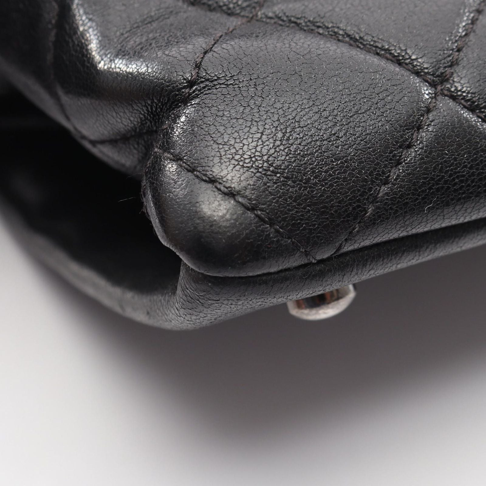 Chanel Tote Bag Quilted Antique Silver 2-Way Black Leather Chain — view 7