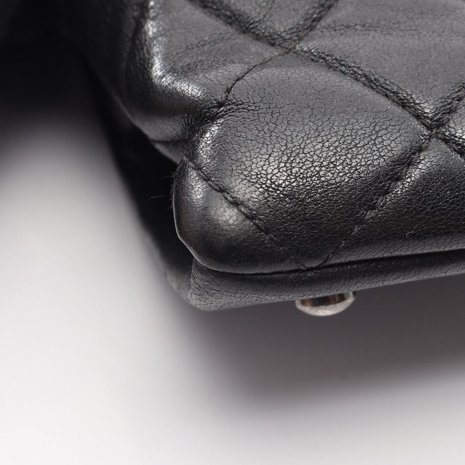 Chanel Tote Bag Quilted Antique Silver 2-Way Black Leather Chain — view 8