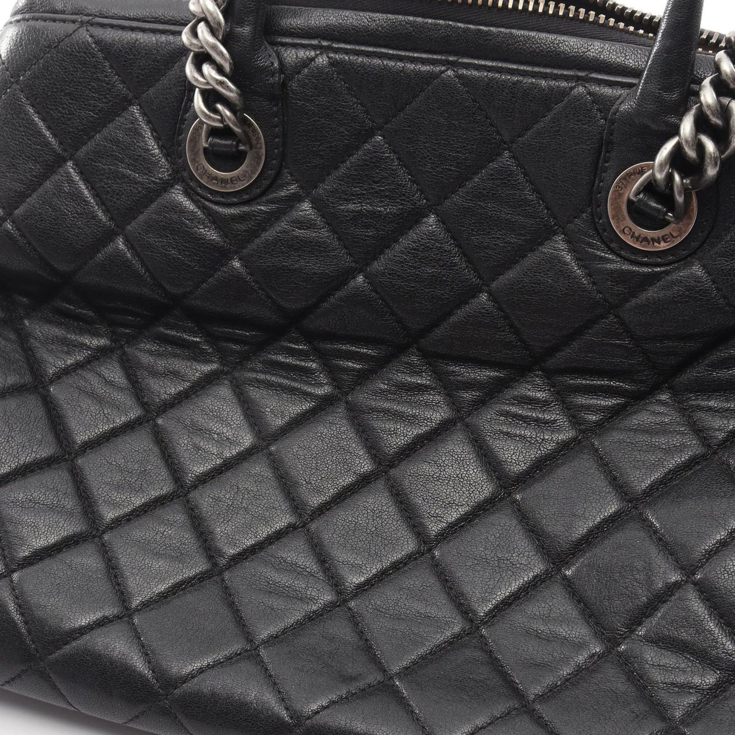 Chanel Tote Bag Quilted Antique Silver 2-Way Black Leather Chain — view 6