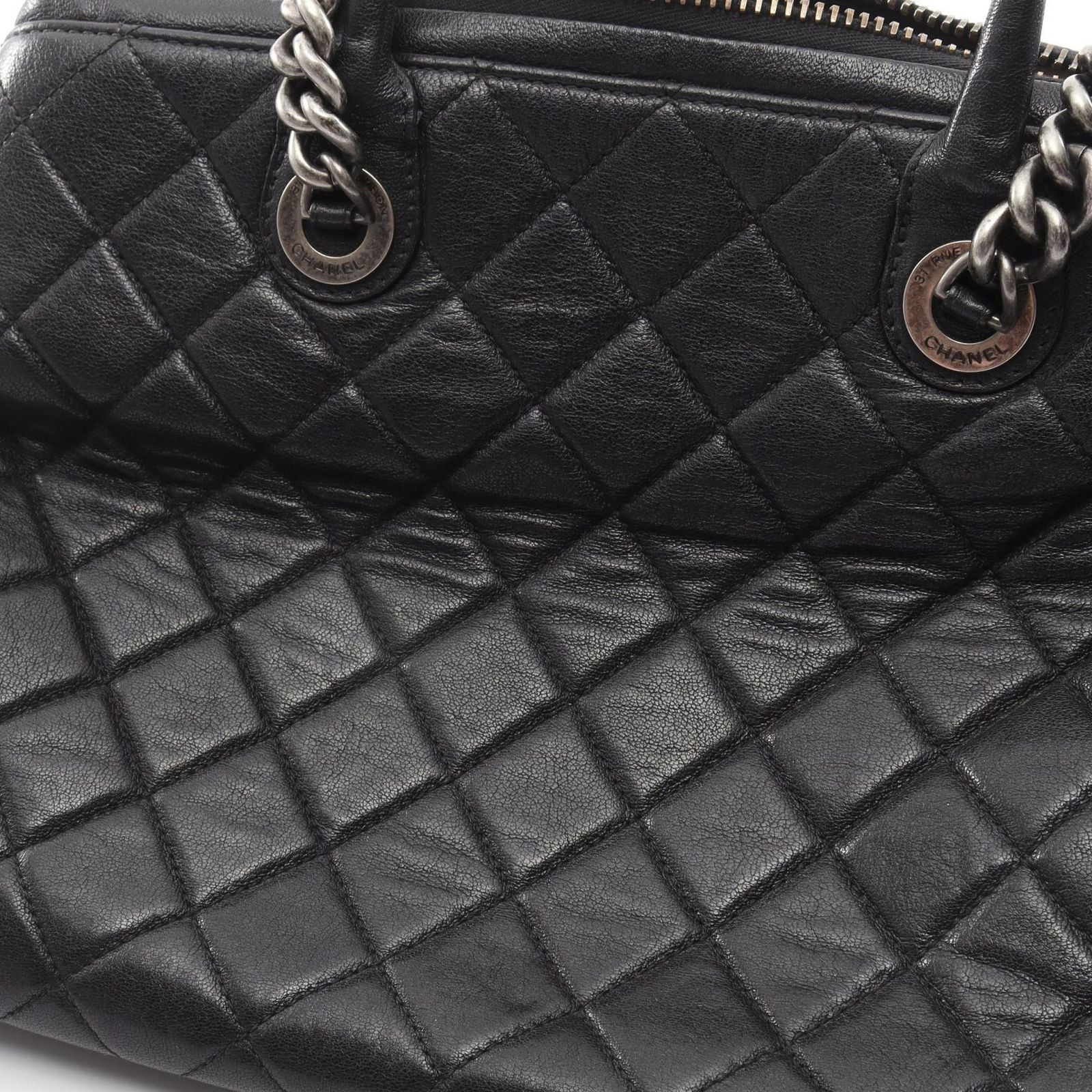 Chanel Tote Bag Quilted Antique Silver 2-Way Black Leather Chain — view 6