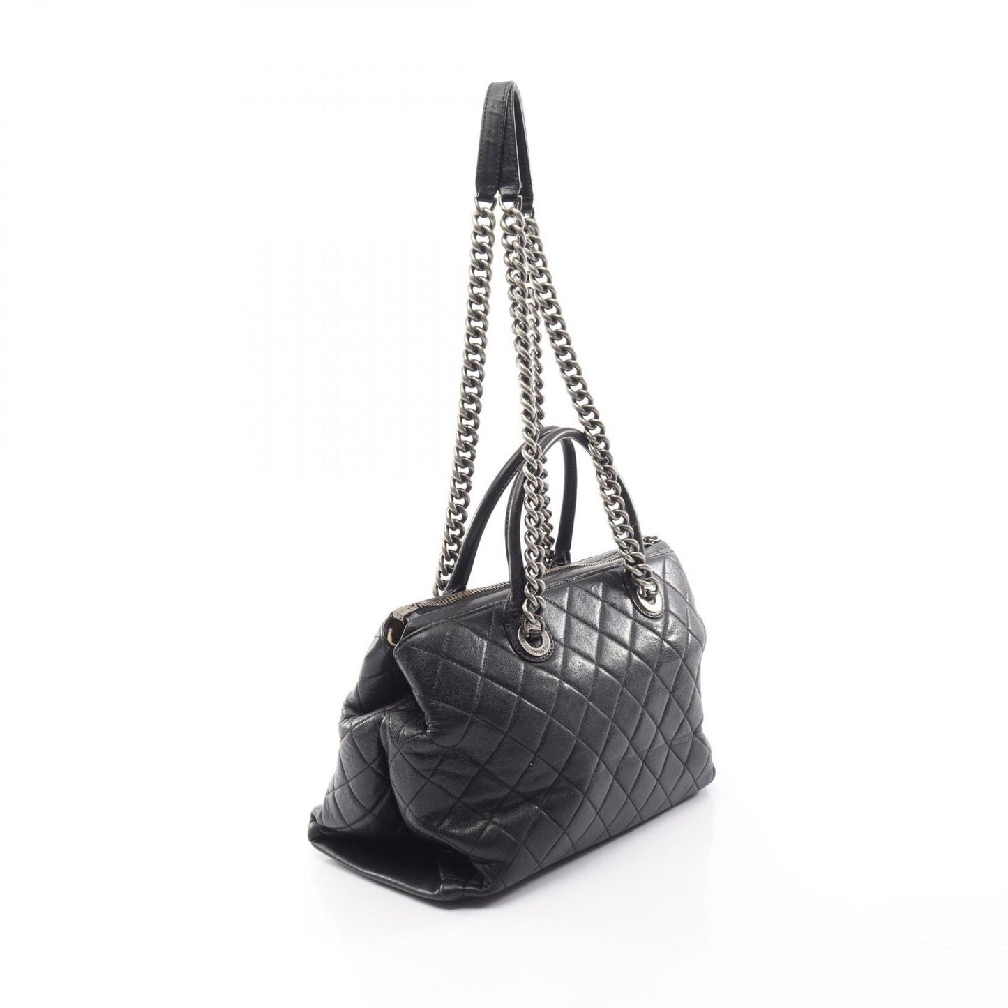 Chanel Tote Bag Quilted Antique Silver 2-Way Black Leather Chain — view 2