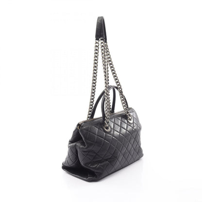 Chanel Tote Bag Quilted Antique Silver 2-Way Black Leather Chain — view 2