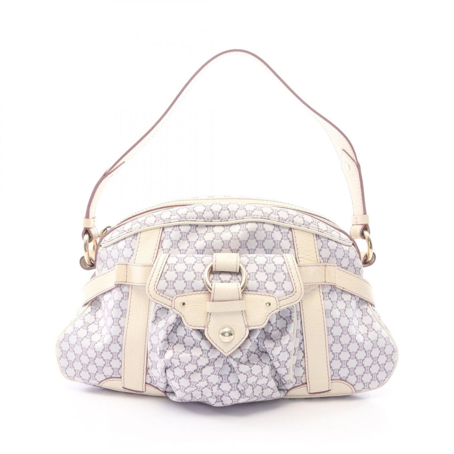 Celine Shoulder Bag Macadam Purple White Canvas Leather