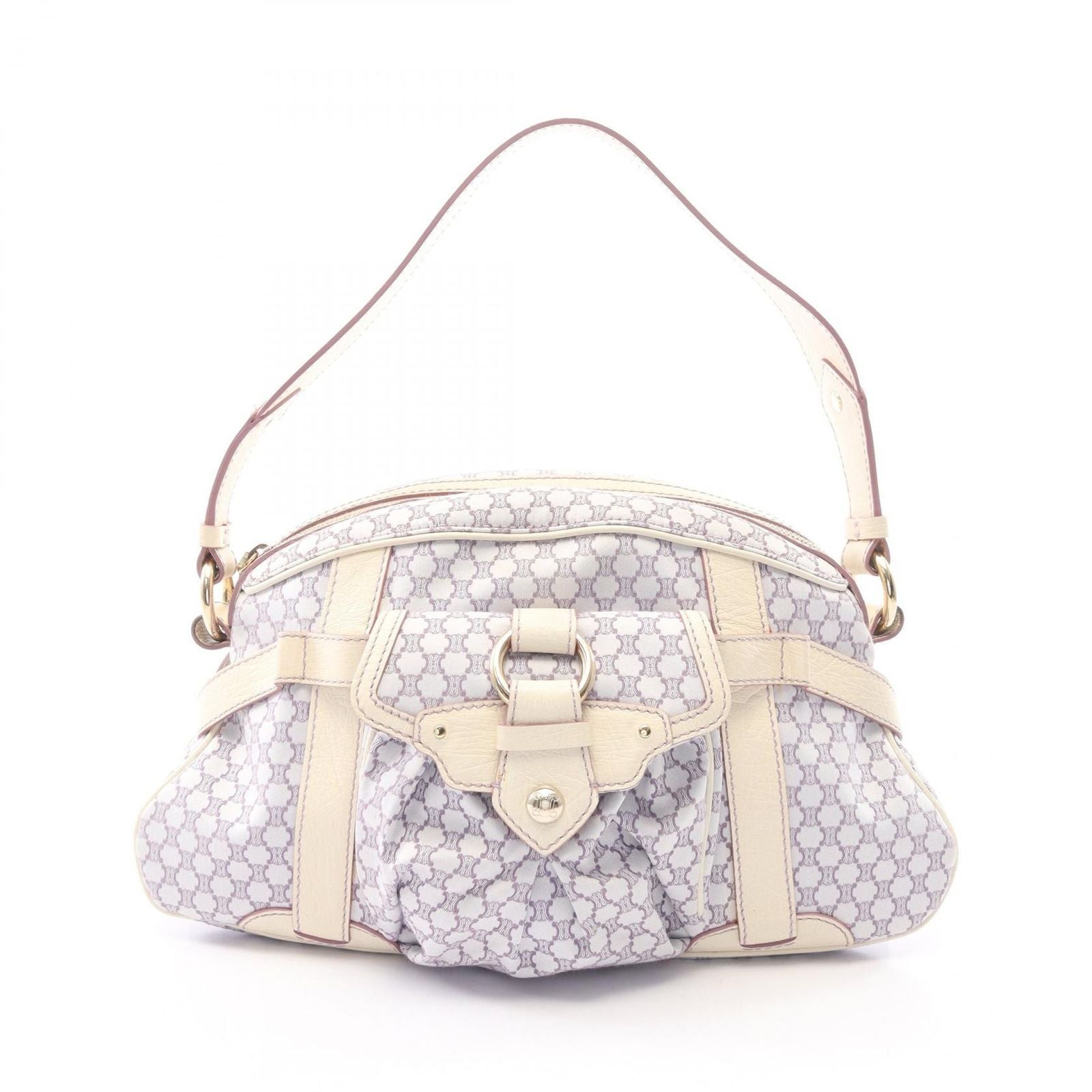 Celine Shoulder Bag Macadam Purple White Canvas Leather
