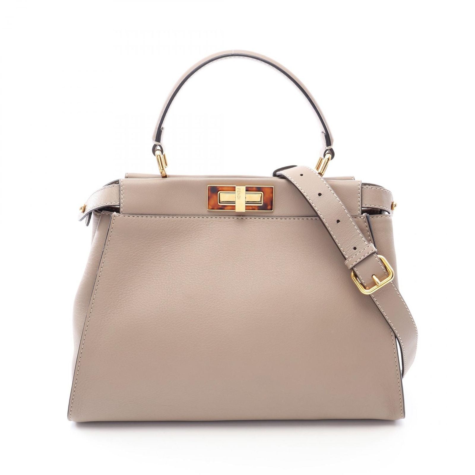Fendi Handbag Peekaboo Regular 2-Way Gray Leather