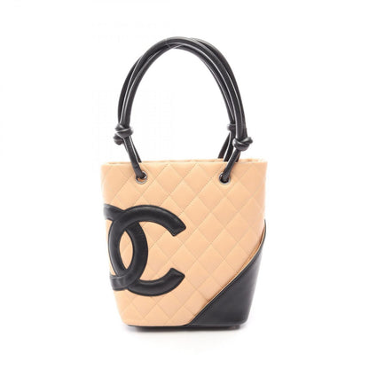 Chanel Tote Bag Cambon Line Small Beige Black Leather