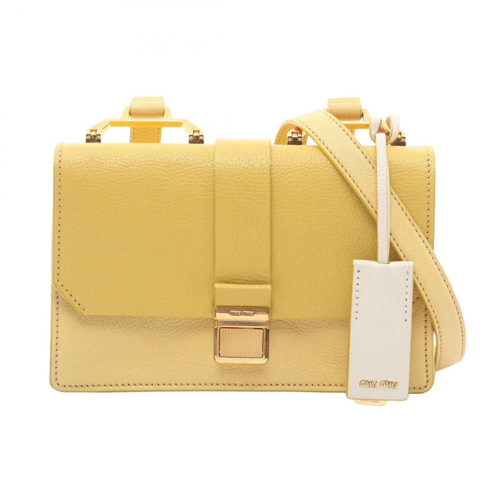 Miu Miu Shoulder Bag Madras Yellow White Leather