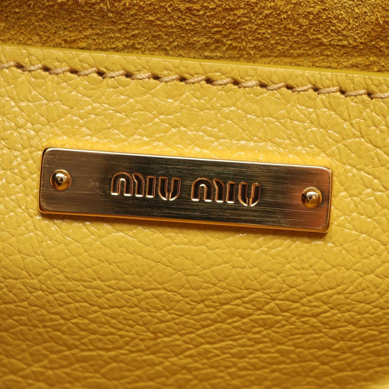 Miu Miu Shoulder Bag Madras Yellow White Leather — view 4
