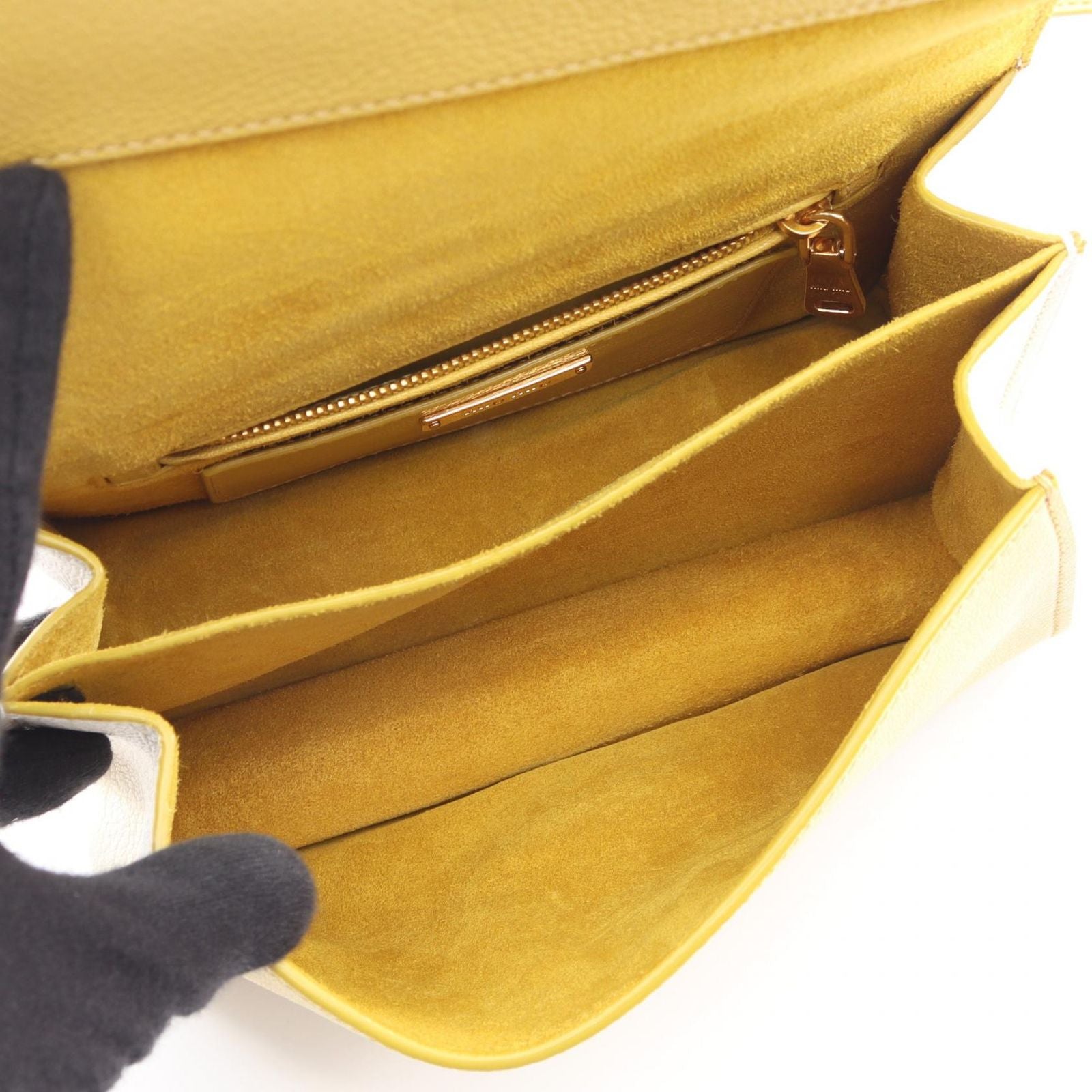 Miu Miu Shoulder Bag Madras Yellow White Leather — view 3