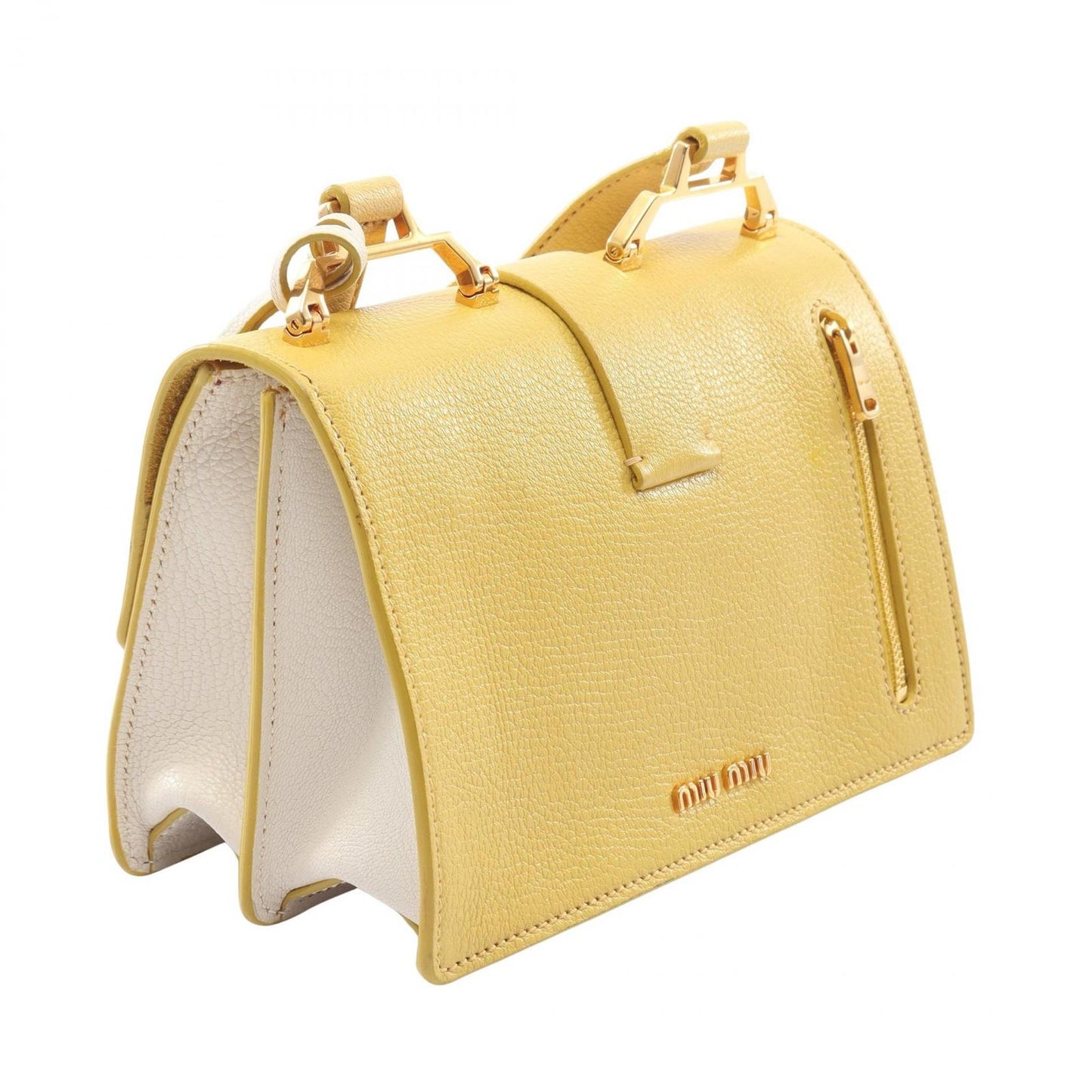 Miu Miu Shoulder Bag Madras Yellow White Leather — view 2