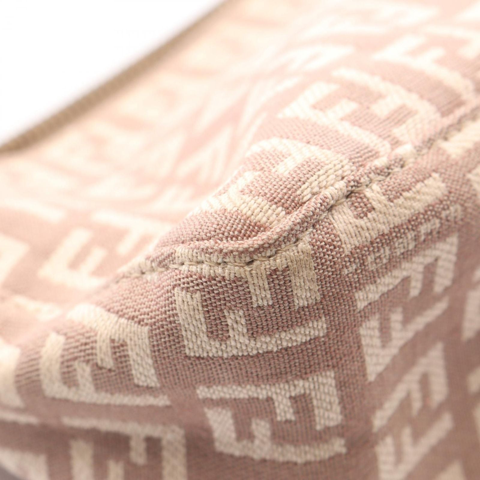 Fendi Handbag Zucchino Pouch Pink Beige Canvas Leather — view 7