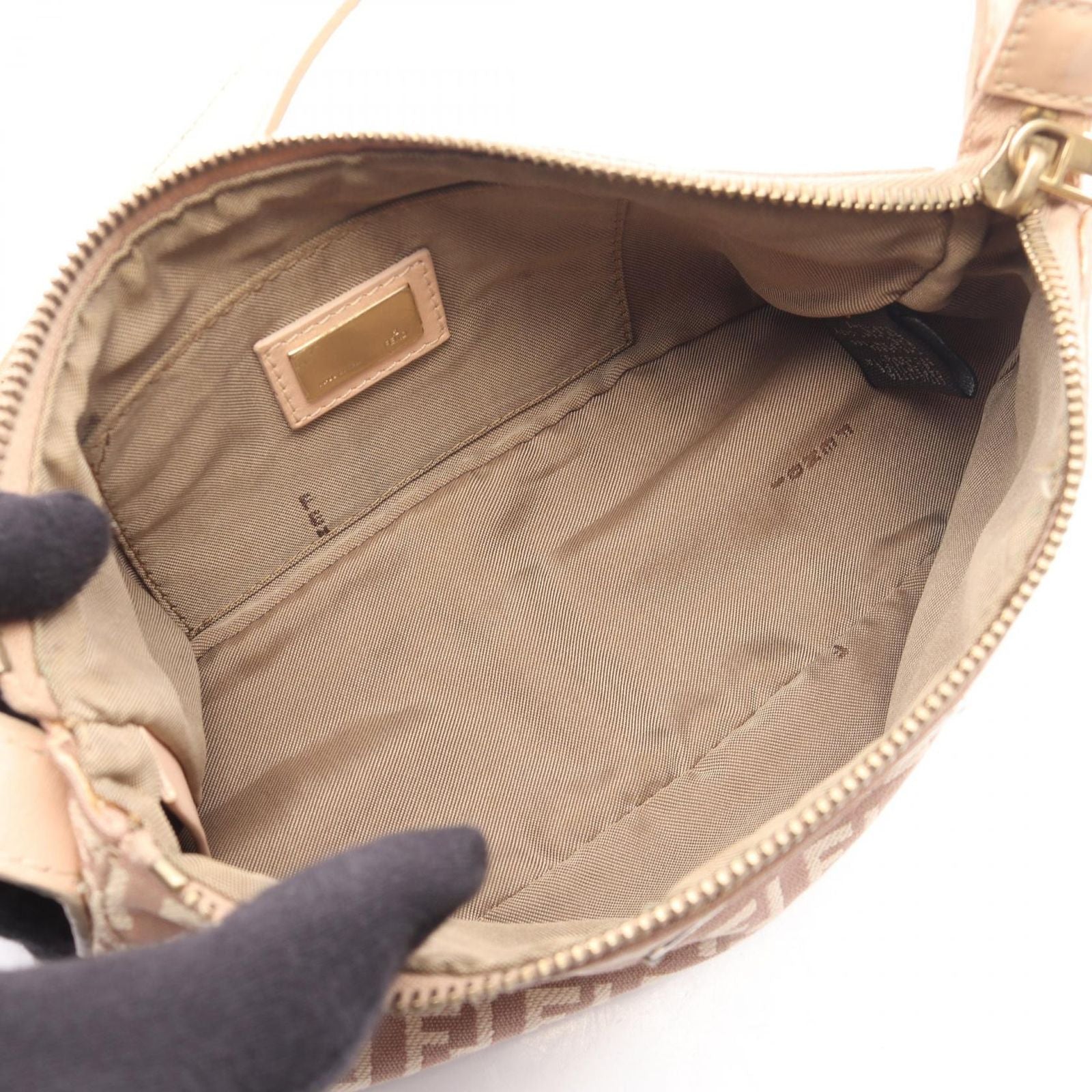 Fendi Handbag Zucchino Pouch Pink Beige Canvas Leather — view 3
