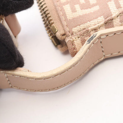 Fendi Handbag Zucchino Pouch Pink Beige Canvas Leather — view 5