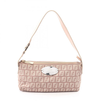 Fendi Handbag Zucchino Pouch Pink Beige Canvas Leather