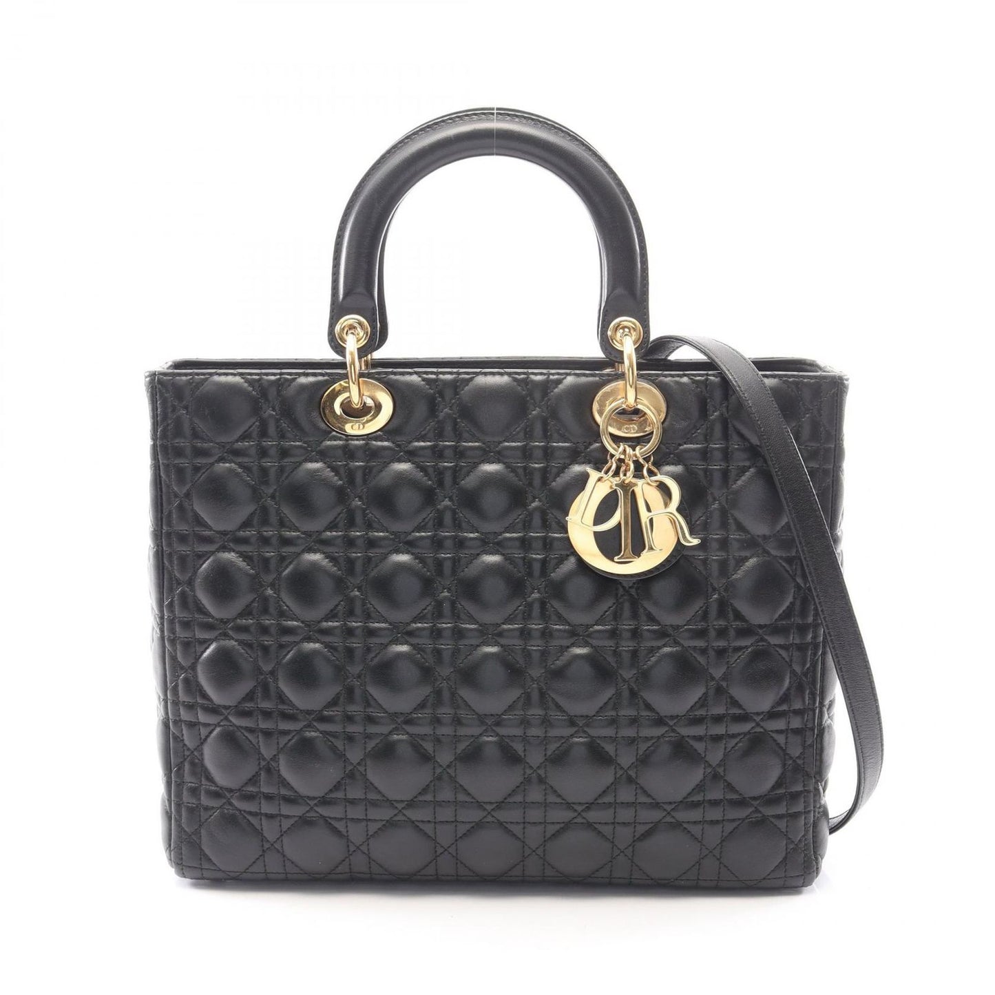 Dior Handbag Lady Dior Large Cannage 2-Way Black Leather Lady Dior Tote