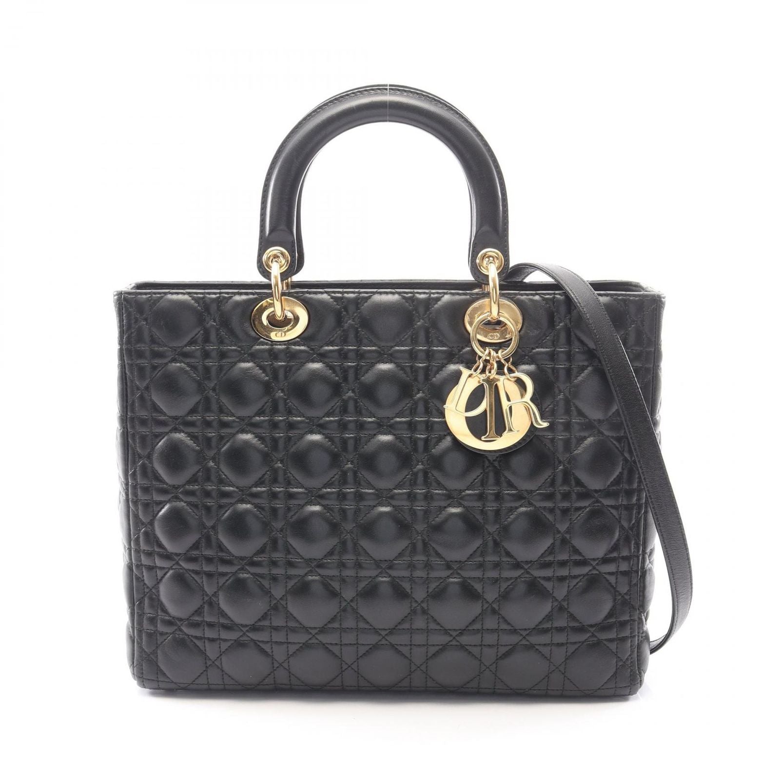 Dior Handbag Lady Dior Large Cannage 2-Way Black Leather Lady Dior Tote