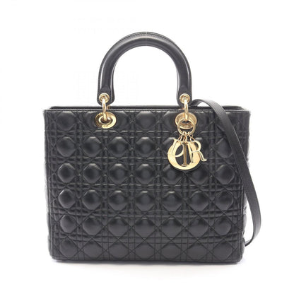 Dior Handbag Lady Dior Large Cannage 2-Way Black Leather Lady Dior Tote
