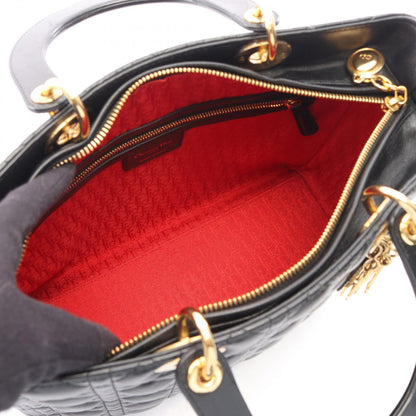 Dior Handbag Lady Dior Large Cannage 2-Way Black Leather Lady Dior Tote — view 3
