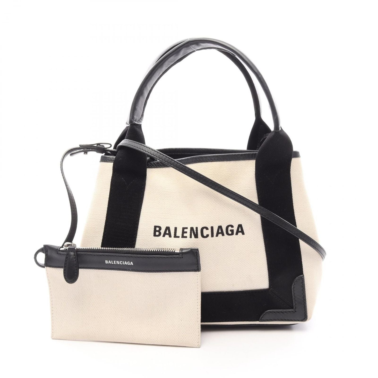 Balenciaga Handbag Navy Cabas XS 2-Way Natural Black Canvas Leather