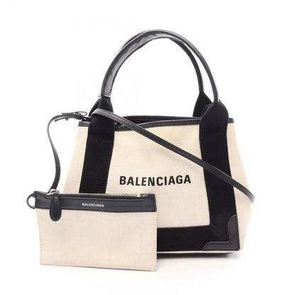 Balenciaga Handbag Navy Cabas XS 2-Way Natural Black Canvas Leather
