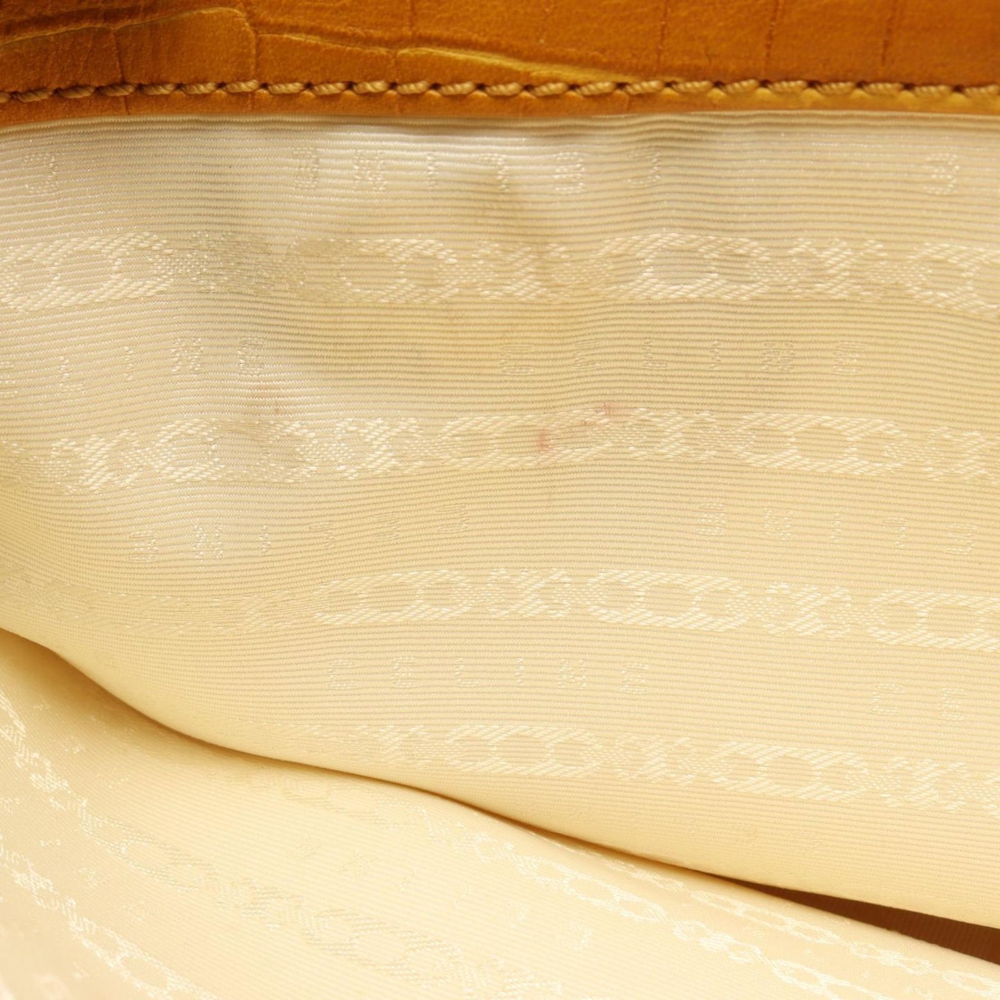 Celine Handbag Boogie Bag Croco Embossed Beige Yellow Canvas Leather — view 7