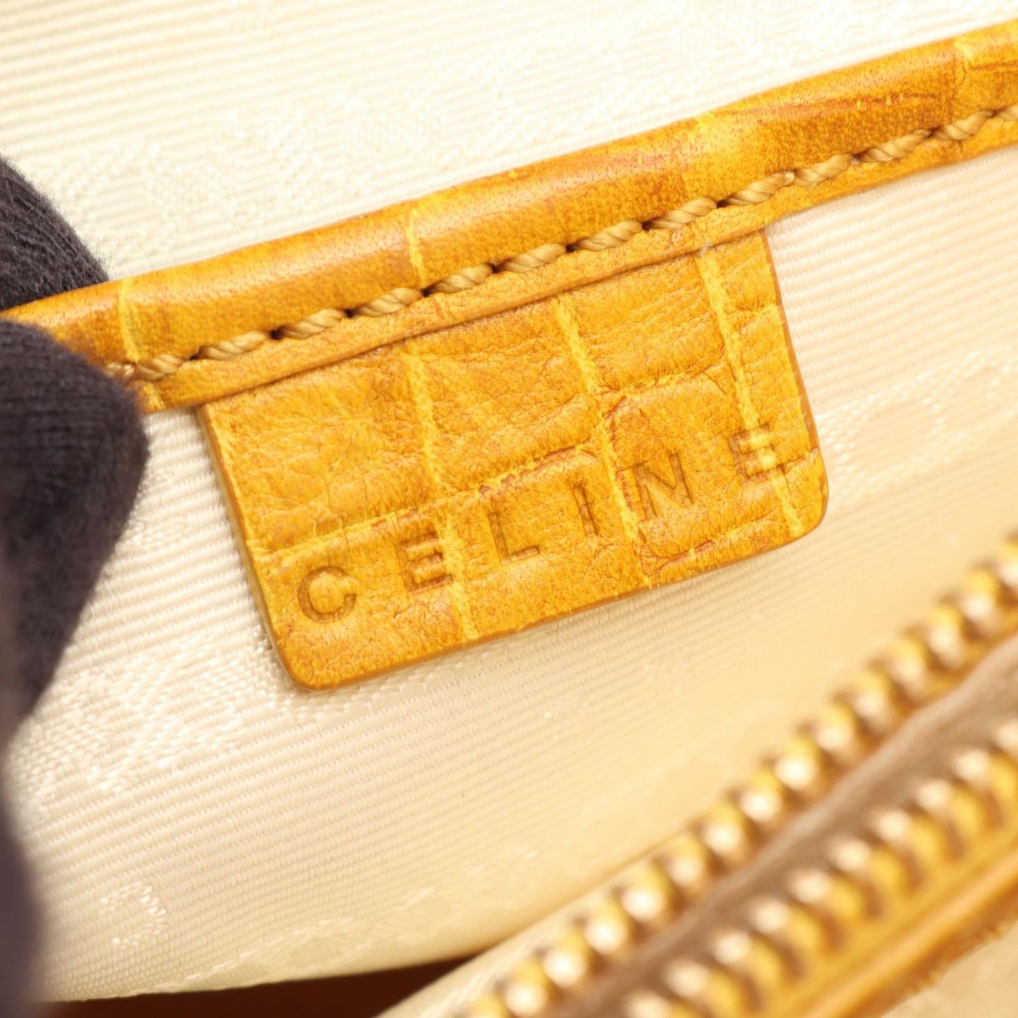 Celine Handbag Boogie Bag Croco Embossed Beige Yellow Canvas Leather — view 4