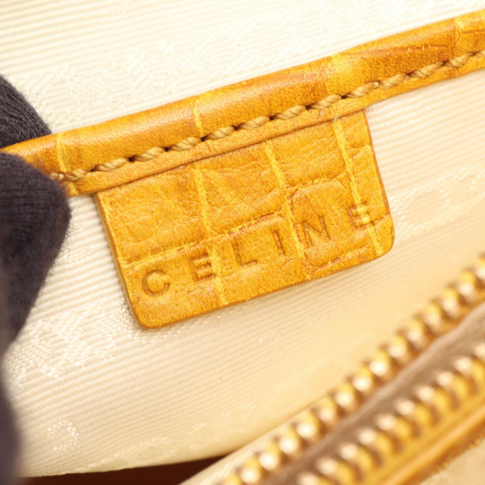 Celine Handbag Boogie Bag Croco Embossed Beige Yellow Canvas Leather — view 4