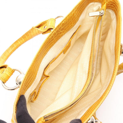 Celine Handbag Boogie Bag Croco Embossed Beige Yellow Canvas Leather — view 3