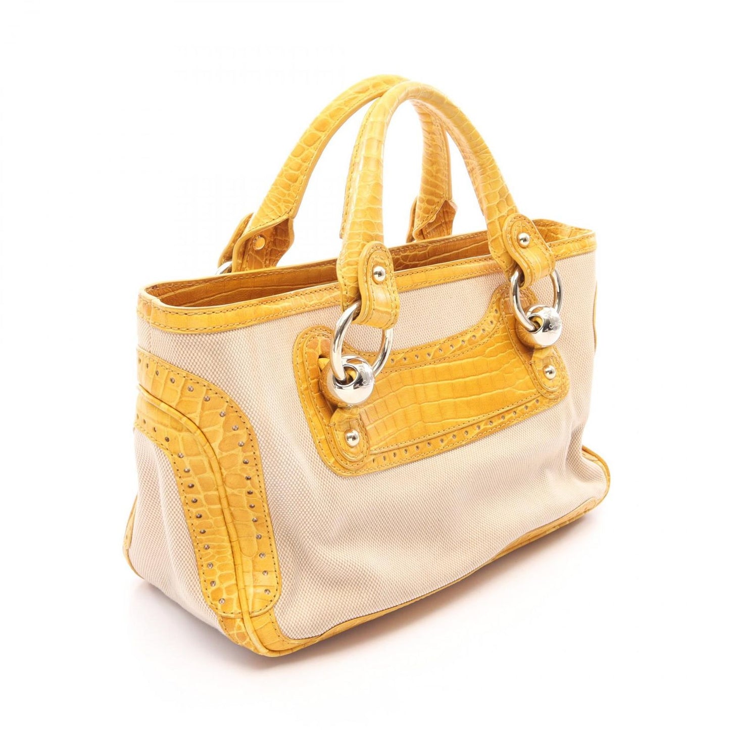 Celine Handbag Boogie Bag Croco Embossed Beige Yellow Canvas Leather — view 2