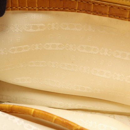 Celine Handbag Boogie Bag Croco Embossed Beige Yellow Canvas Leather — view 6