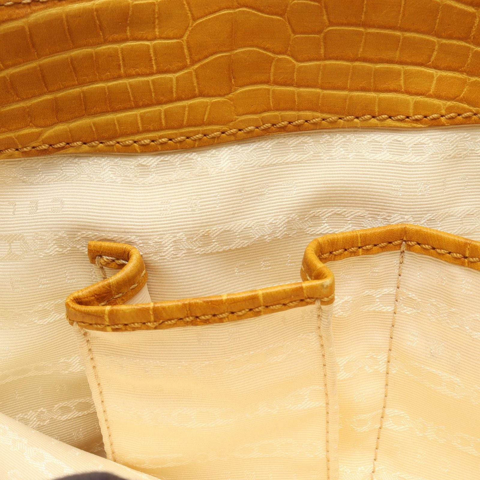 Celine Handbag Boogie Bag Croco Embossed Beige Yellow Canvas Leather — view 5