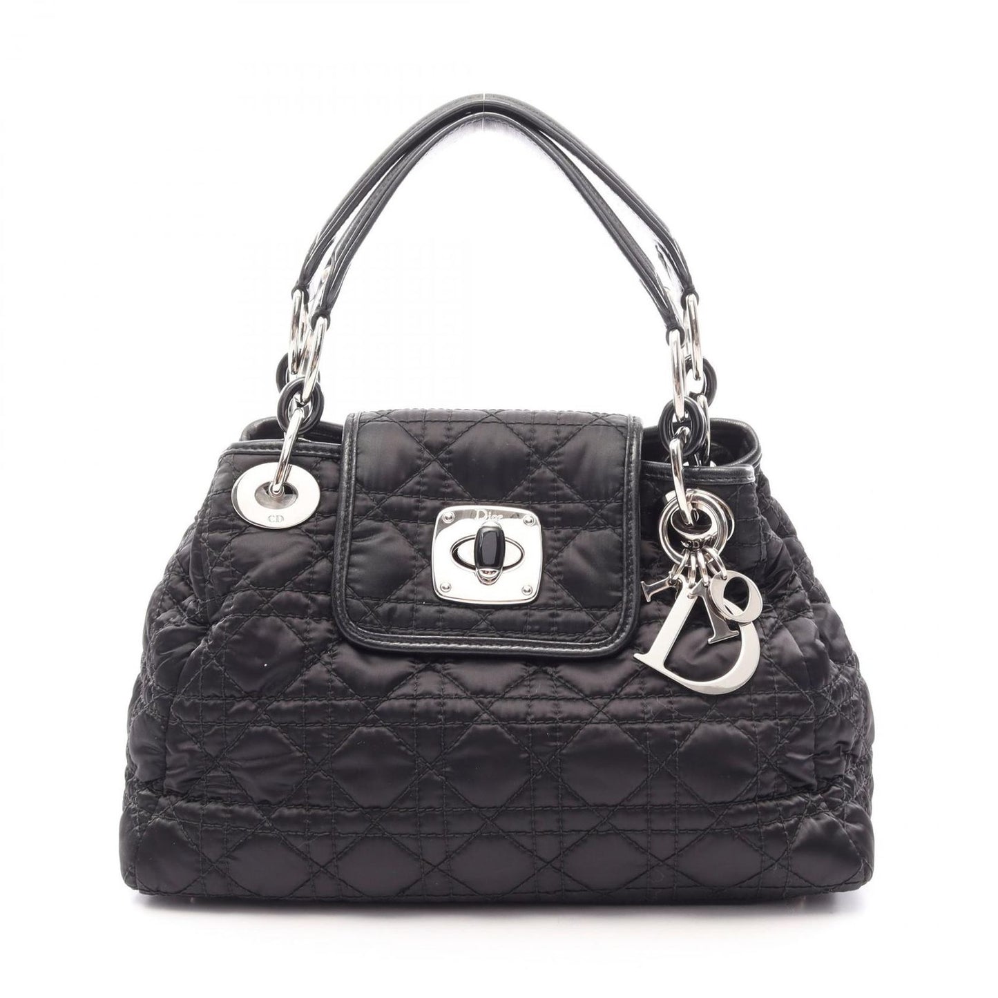 Dior Handbag Charming Lock Cannage Black Nylon Leather