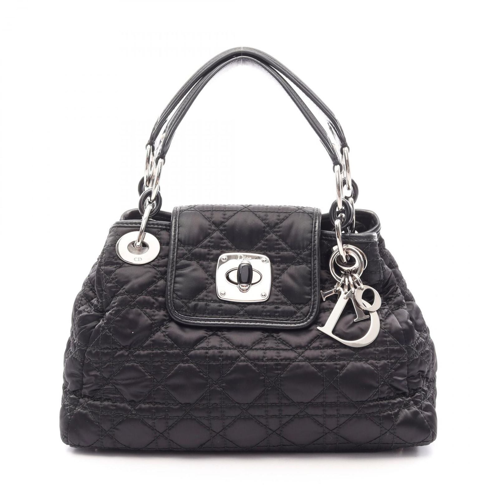 Dior Handbag Charming Lock Cannage Black Nylon Leather