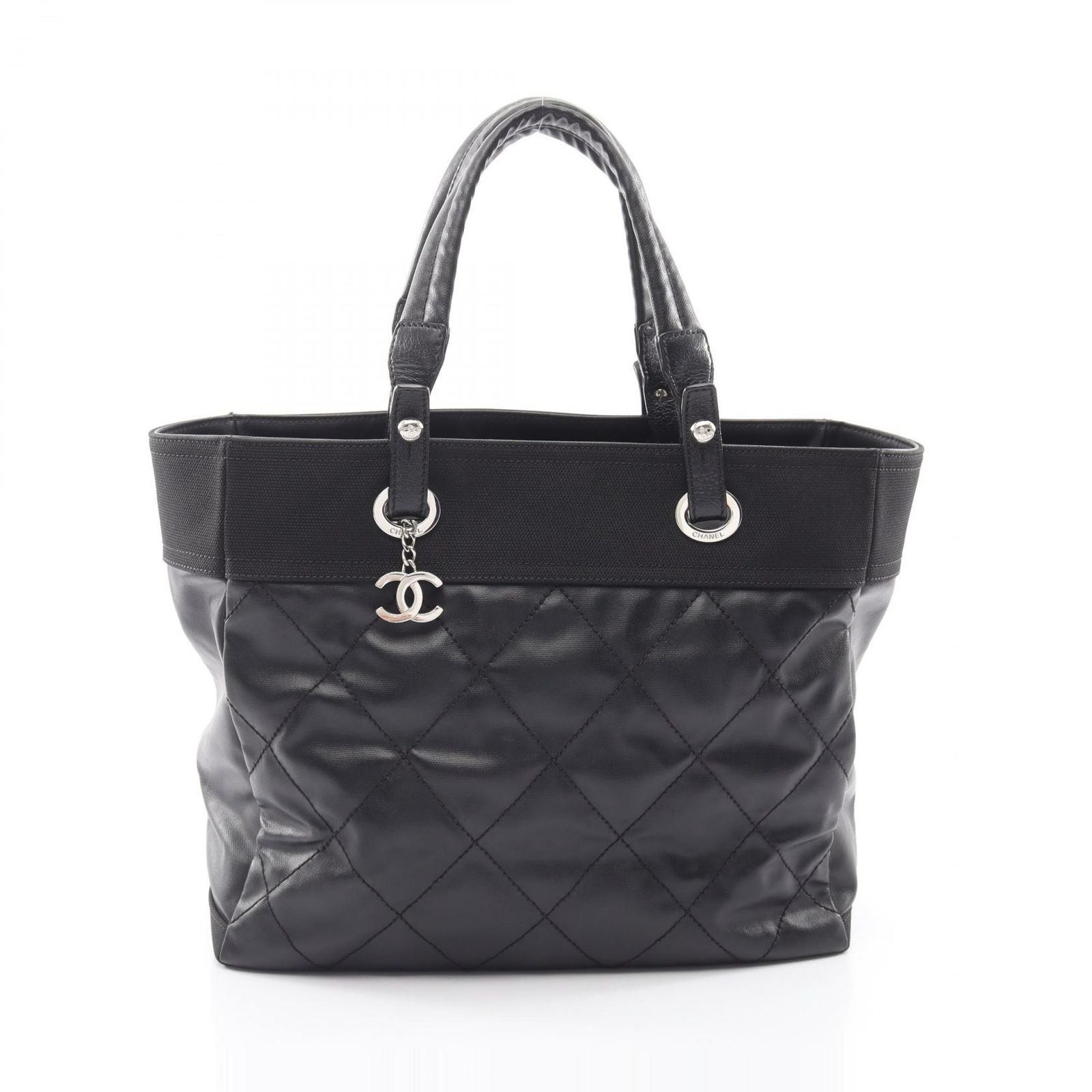 Chanel Tote Bag Paris Biarritz MM Black Canvas Leather MM