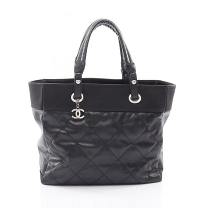 Chanel Tote Bag Paris Biarritz MM Black Canvas Leather MM