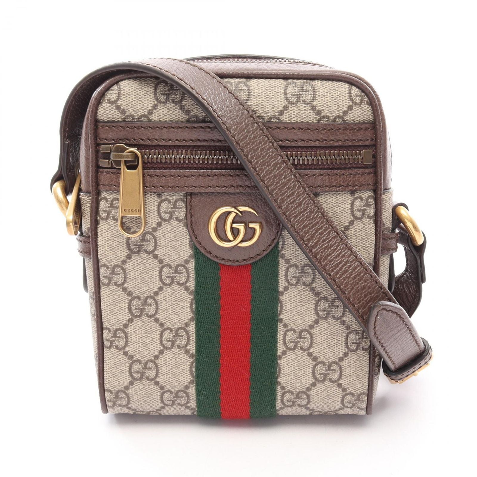 Gucci Shoulder Bag Ophidia GG Supreme Beige Brown Green Canvas Leather Mini