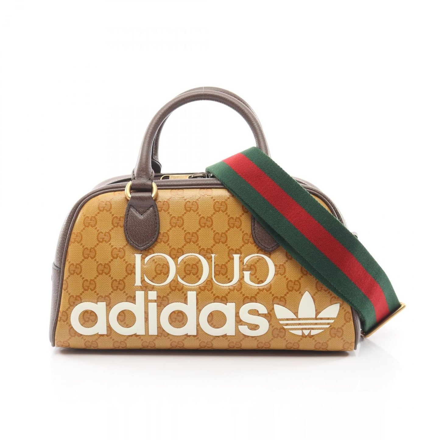 Gucci Handbag Adidas Mini Duffle GG Crystal 2-Way Beige Brown White Canvas
