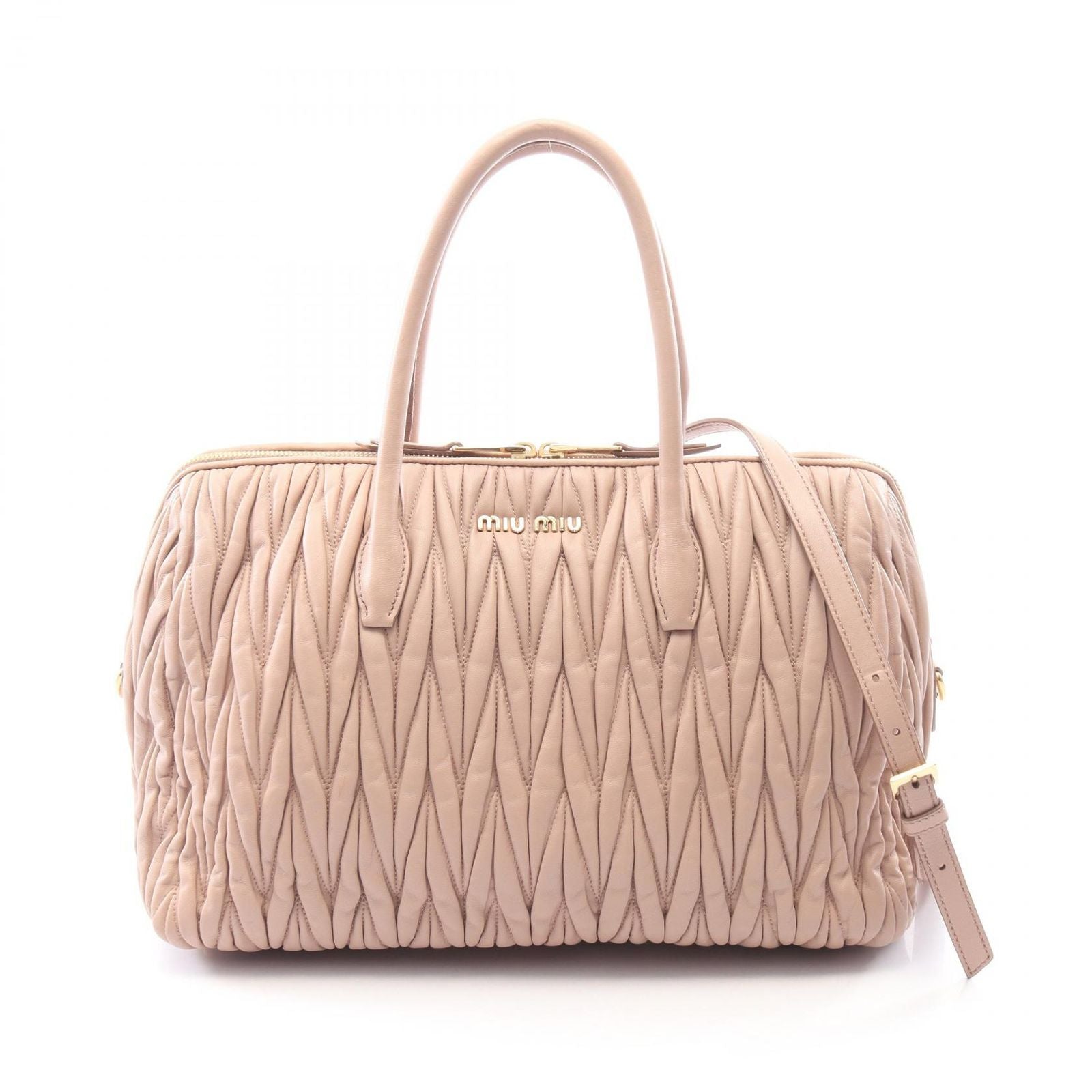 Miu Miu Handbag Matelasse 2-Way Pink Beige Leather