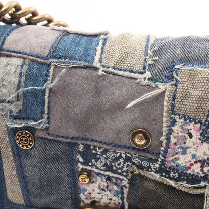 Chanel Shoulder Bag Boy Small Patchwork Antique Gold Denim Blue Ivory Multi — view 6